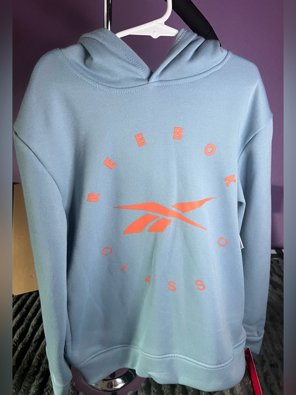 Boys Reebok Dusty Blue Crewneck Sweatshirt Hoodie with Orange Logo Size 10